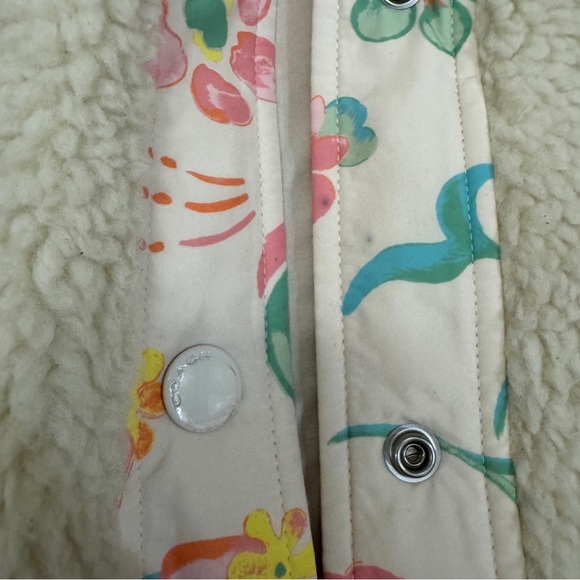 Preloved Women COACH Blocked Floral Cream Sherpa Oversize Jacket Small Winter - Picture 16 of 16